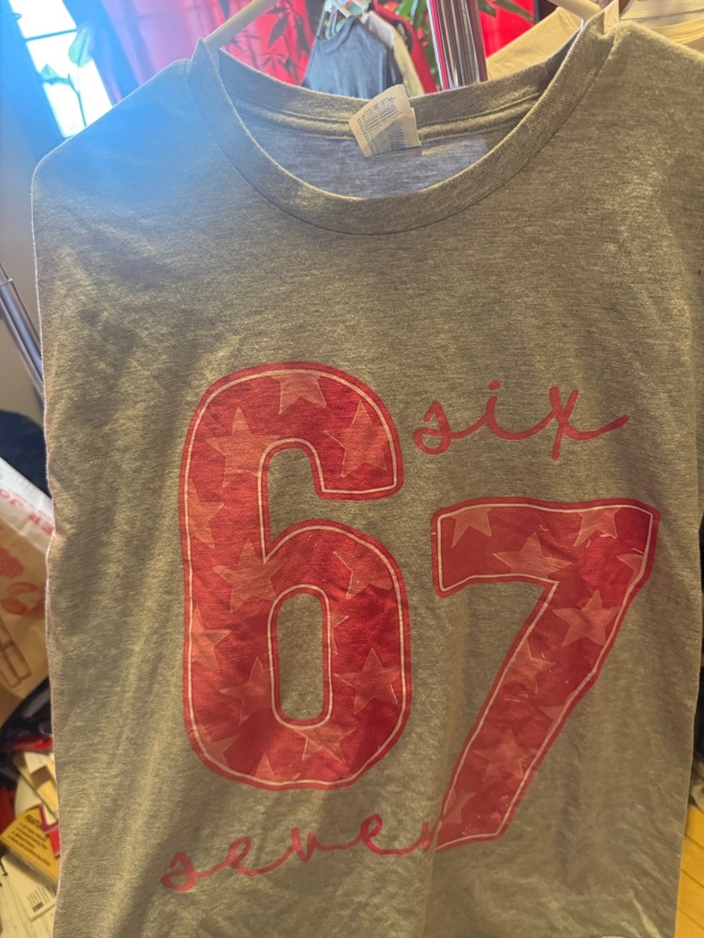 Adult Gray Tee with Pink '67' Graphic - Unbranded